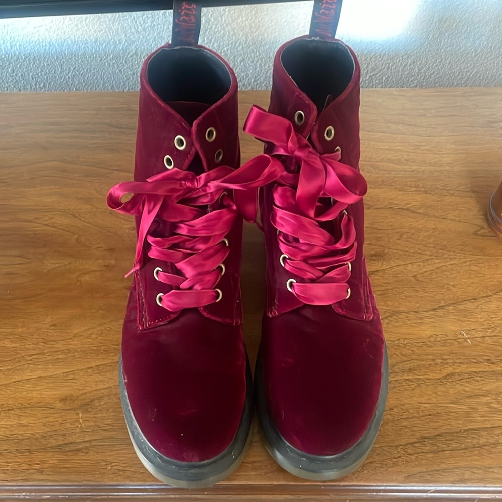 Red velvet doc marten boots